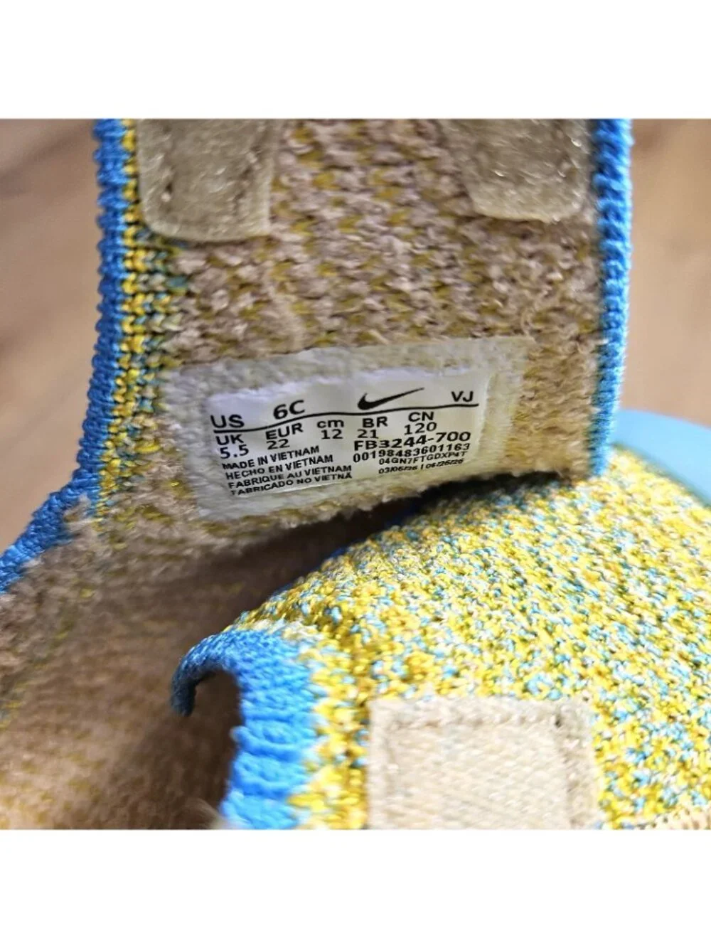 Nike Swoosh 1 TD Infant Flyknit Shoes Team Gold Sail Blue Sz 6C FB3244-700 NWOB